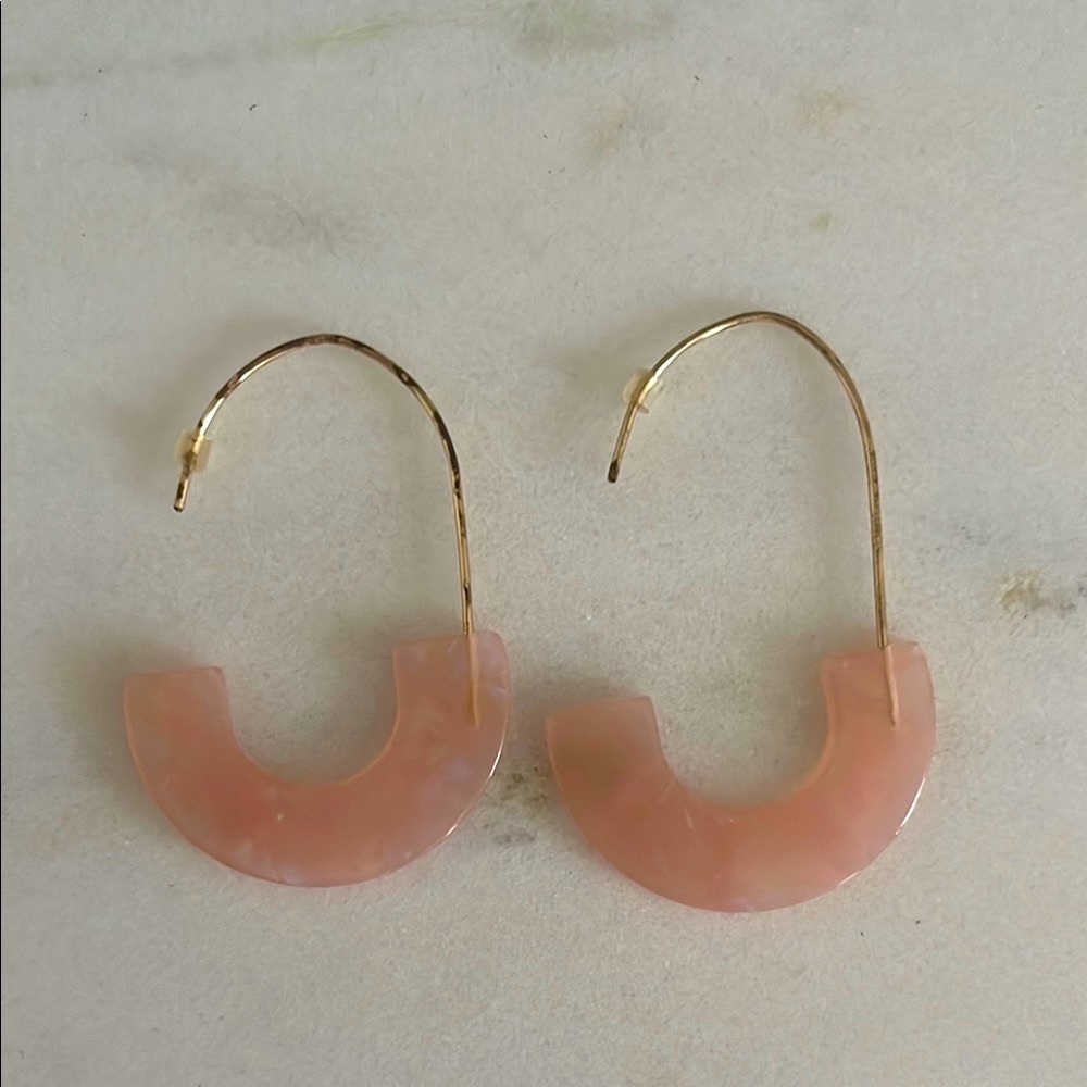 Pink and Gold Crescent Earrings with Wire Hooks